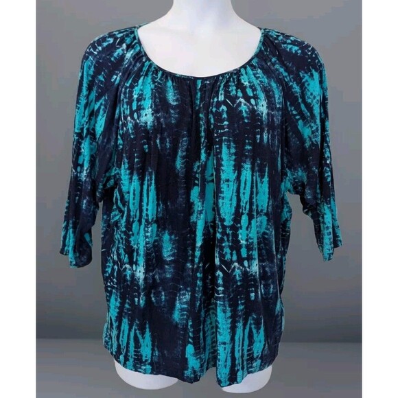 OSO Casuals Mixed Media Tie-Dye Short Sleeve Round Neck Top Size XL - Picture 1 of 5